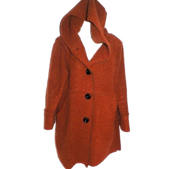 Women's One Size Mohair Distressed Sweater Jacket Hood Pumpkin Deep Orange - Picture 8 of 8